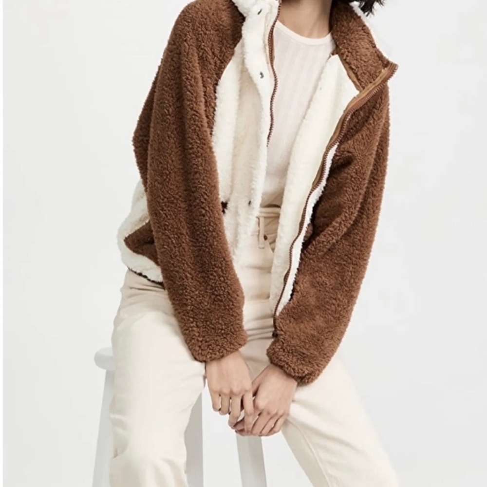 REVOLVE x Plush Sherpa Full Zip Jacket Womens Removable Hood Outerwear Sz Large - Picture 4 of 13